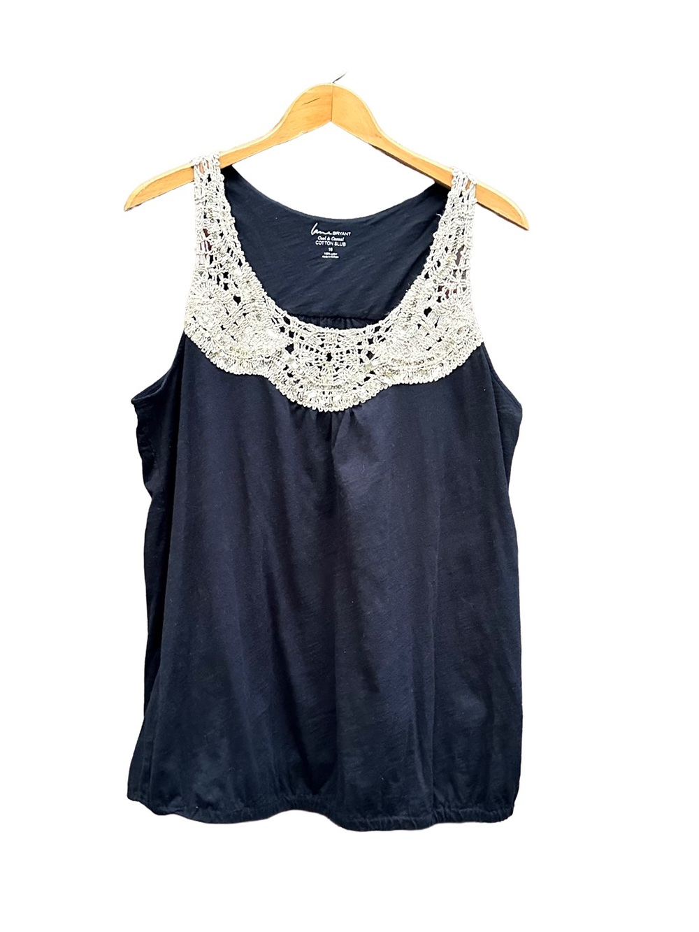 Lane Bryant Cool & Casual Cotton Slub Tank Top Sequined Crochet Black Beige 16
